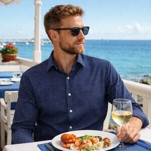 Cremieux XXL Slim Fit Navy Geo Print Button Down Preppy Cotton Shirt